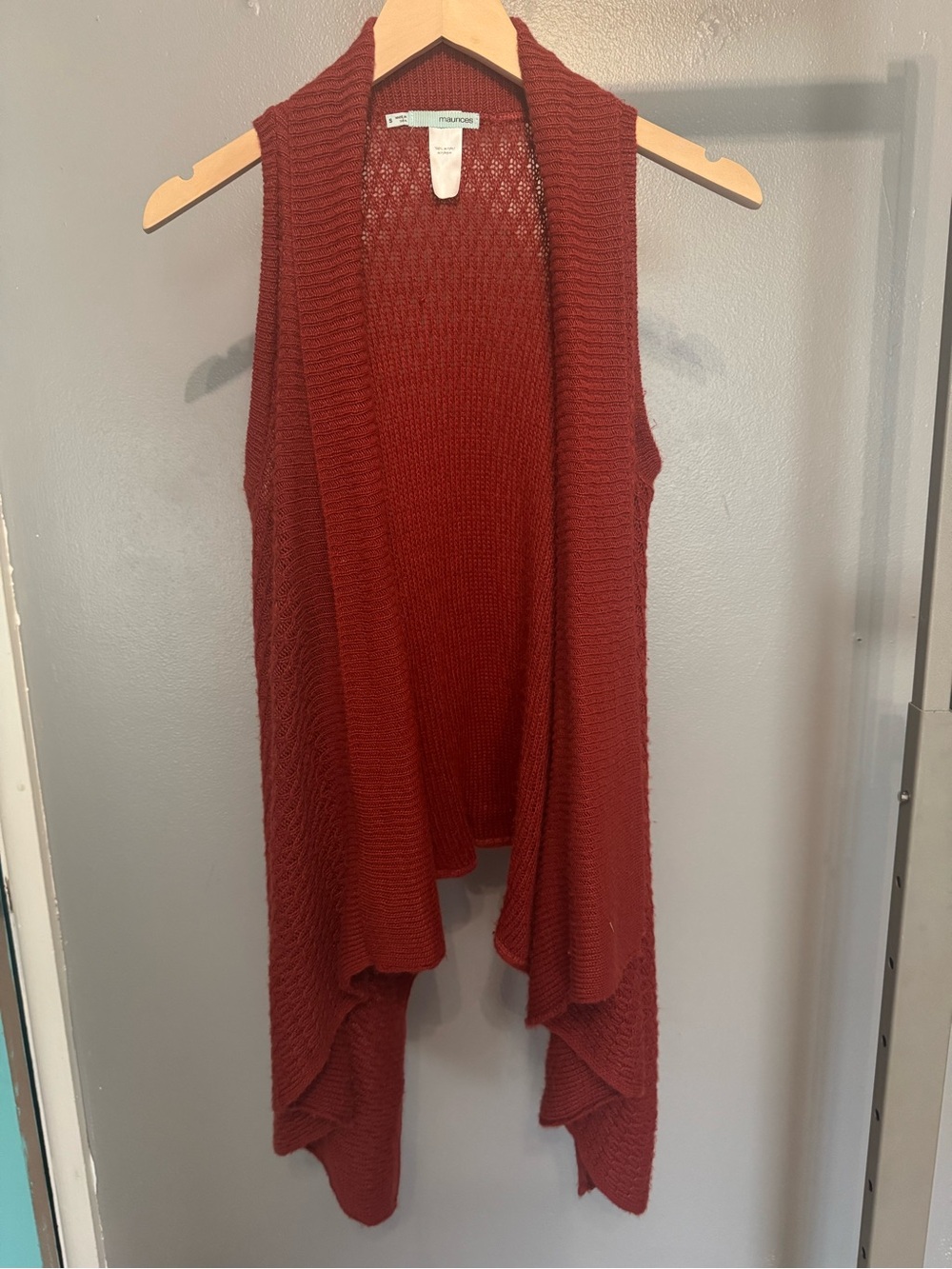 Maurices Rust Red Open-Front Knit Drape Vest
